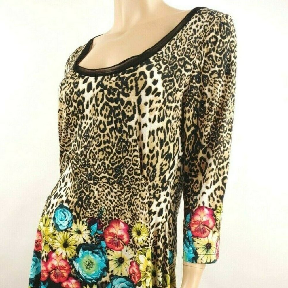 Anthropologie From The Heart Trudy Leopard Floral Print Tunic Dress S Fits L View 5